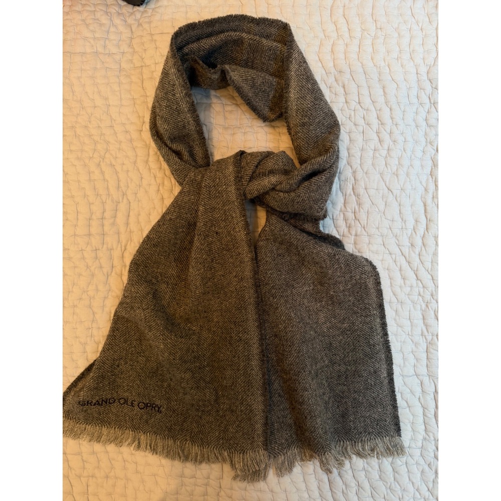 Faribault Woolen Mill Grand Ole Opry Scarf Grey Herringbone 100% Virgin Wool USA
